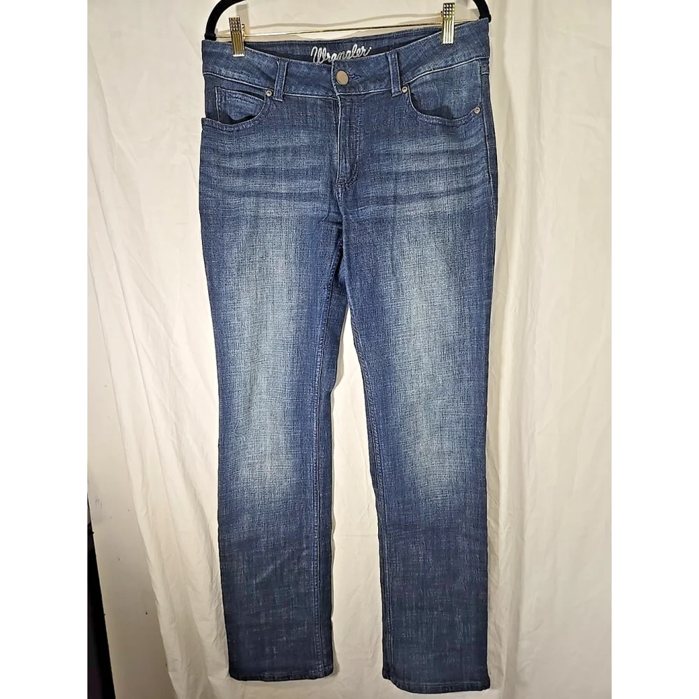 Wrangler Jeans Size 9 Mid Rise Slim Straight Stretch Denim Blue 33 Inseam